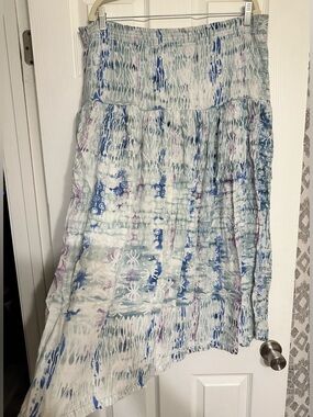 VTG Nomadic Traders Bali Art Tiered Abstract Pull On Midi Skirt L Boho Hippie